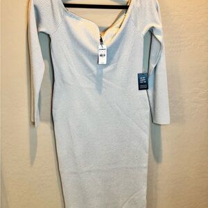 Express Off-White Long-Sleeve Bodycon Midi Dress